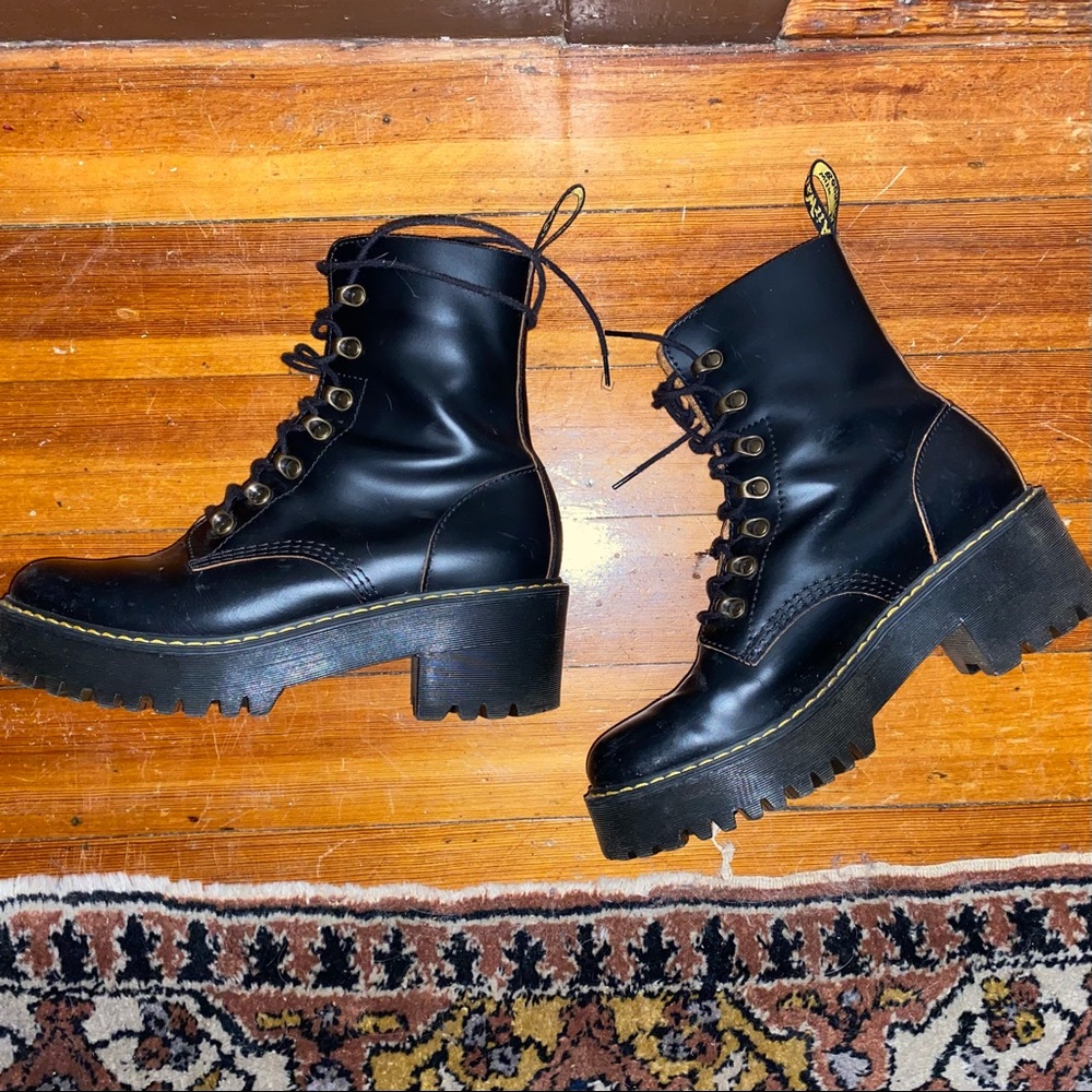 Doc Martens Leona Black Smooth Leather Heeled Boots